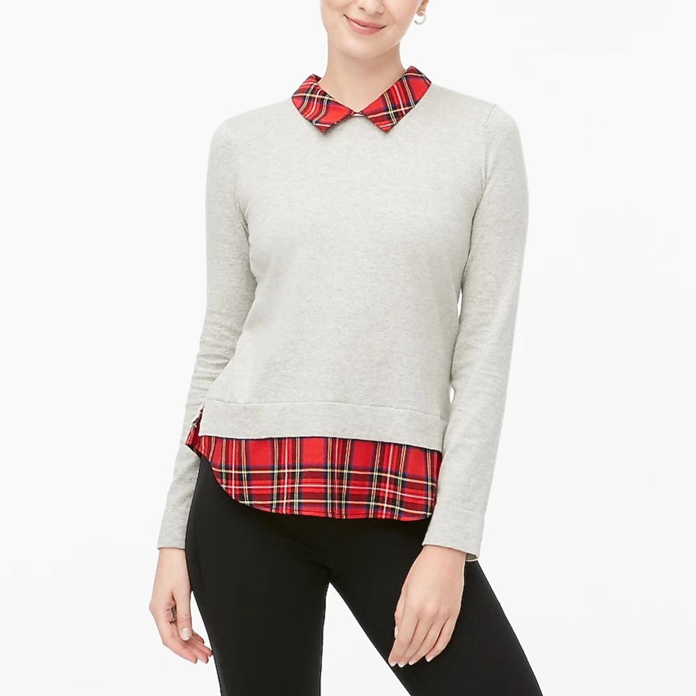 NWT J. Crew Tartan Woven Collar Sweater